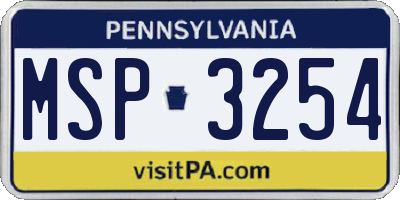 PA license plate MSP3254
