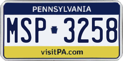 PA license plate MSP3258