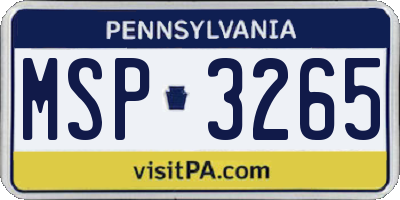 PA license plate MSP3265