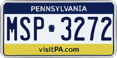 PA license plate MSP3272