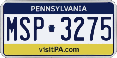PA license plate MSP3275