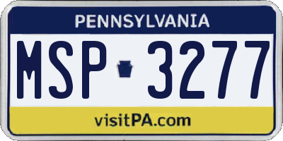 PA license plate MSP3277