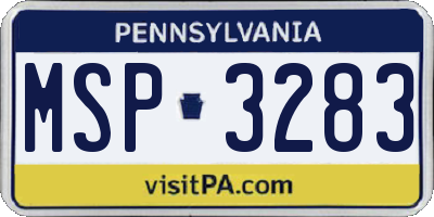 PA license plate MSP3283