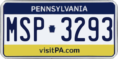 PA license plate MSP3293