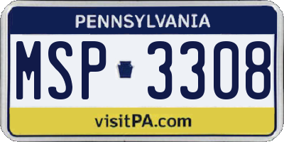 PA license plate MSP3308