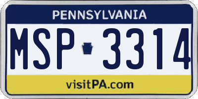 PA license plate MSP3314