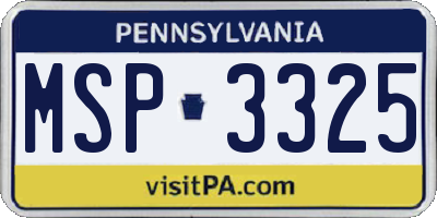 PA license plate MSP3325