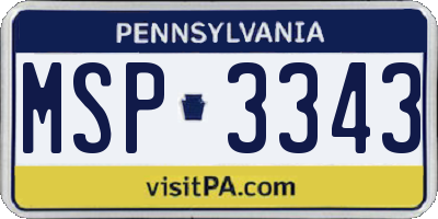 PA license plate MSP3343