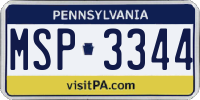 PA license plate MSP3344