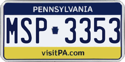 PA license plate MSP3353