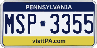 PA license plate MSP3355