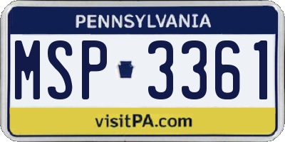 PA license plate MSP3361