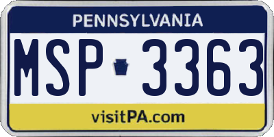 PA license plate MSP3363