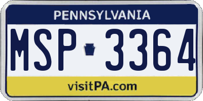 PA license plate MSP3364