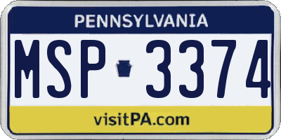 PA license plate MSP3374