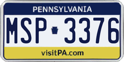 PA license plate MSP3376