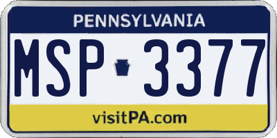 PA license plate MSP3377