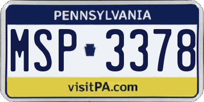 PA license plate MSP3378