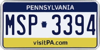 PA license plate MSP3394