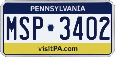PA license plate MSP3402