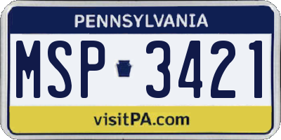 PA license plate MSP3421