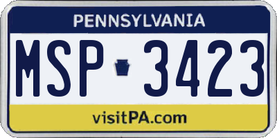 PA license plate MSP3423