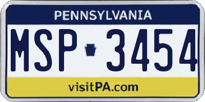 PA license plate MSP3454