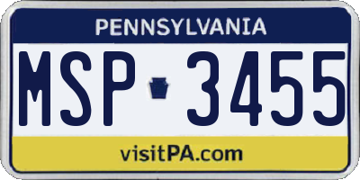 PA license plate MSP3455