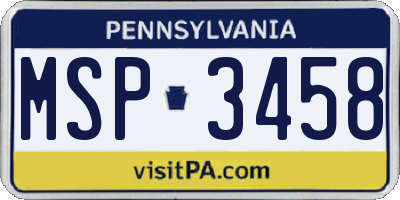 PA license plate MSP3458