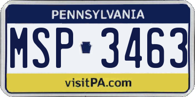 PA license plate MSP3463