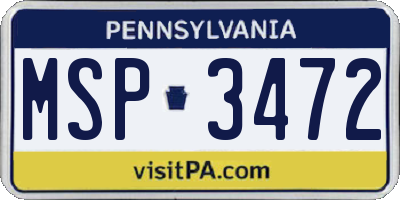PA license plate MSP3472