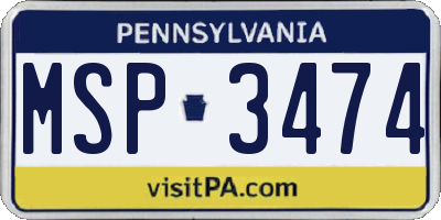 PA license plate MSP3474