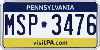 PA license plate MSP3476