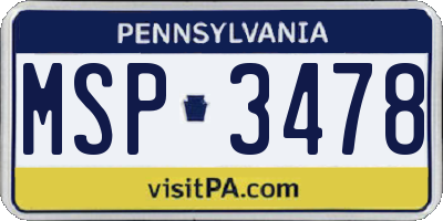 PA license plate MSP3478