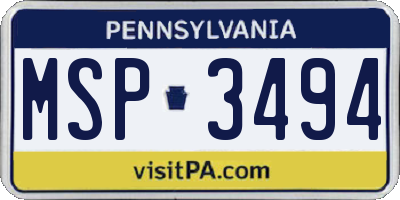 PA license plate MSP3494