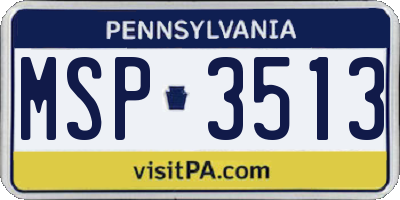 PA license plate MSP3513