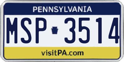 PA license plate MSP3514