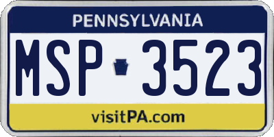 PA license plate MSP3523
