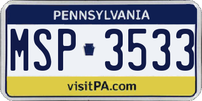 PA license plate MSP3533