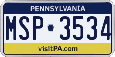 PA license plate MSP3534