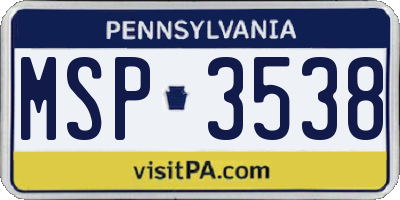 PA license plate MSP3538