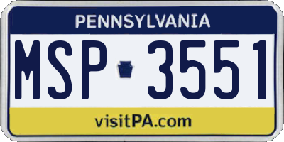 PA license plate MSP3551