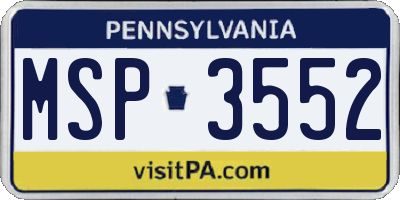 PA license plate MSP3552