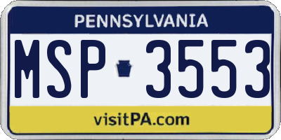 PA license plate MSP3553