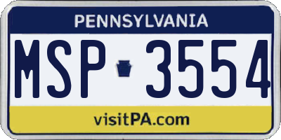 PA license plate MSP3554