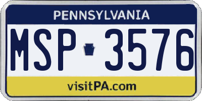 PA license plate MSP3576