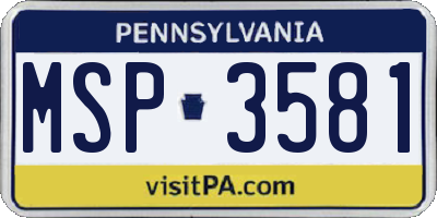 PA license plate MSP3581