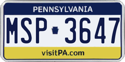 PA license plate MSP3647