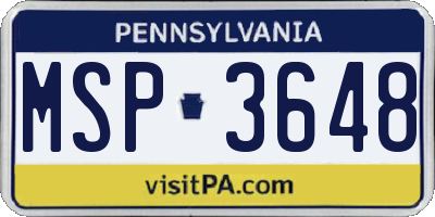 PA license plate MSP3648