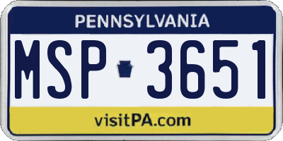 PA license plate MSP3651